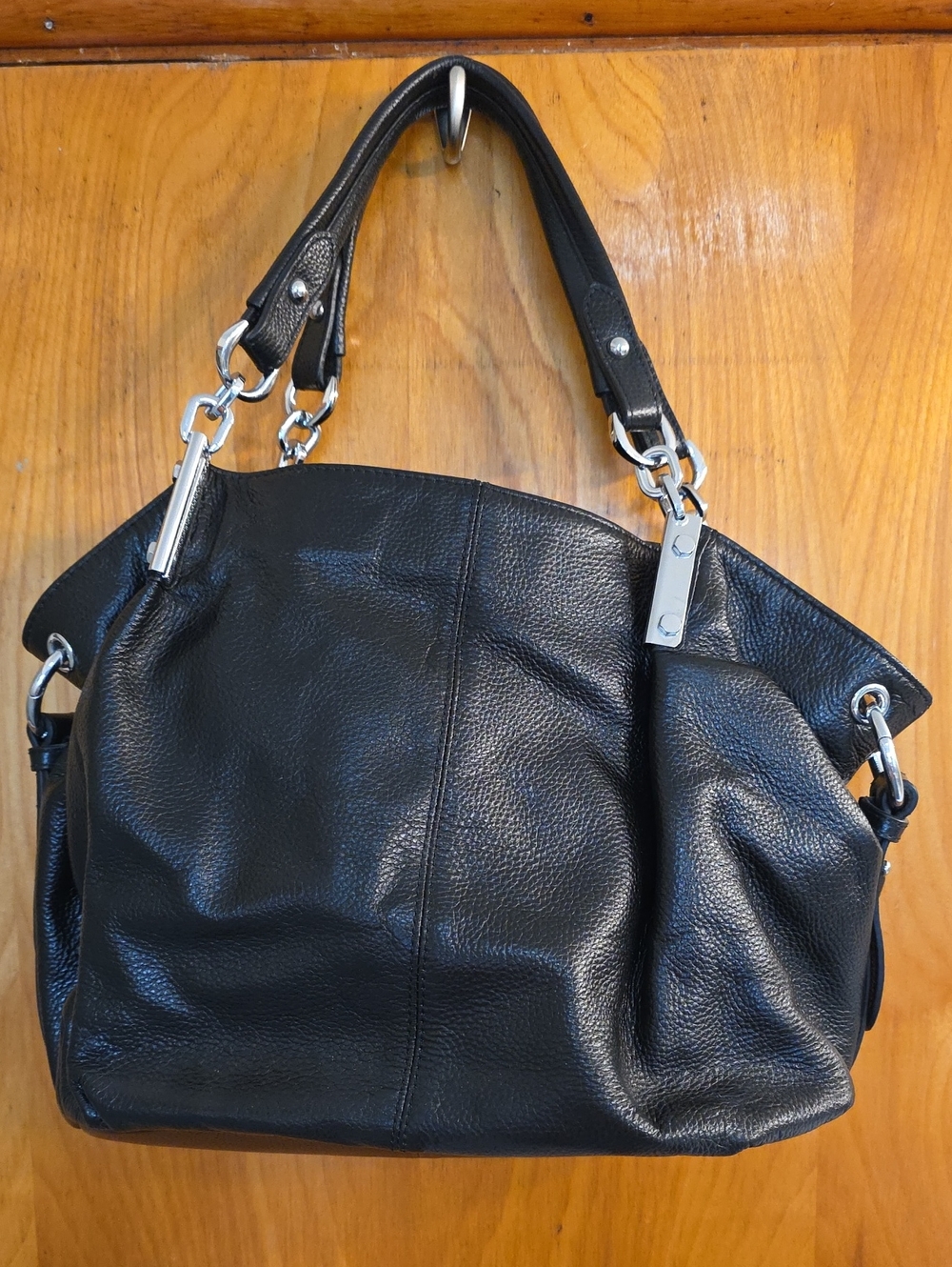 HESHE Black Leather Shoulder Bag